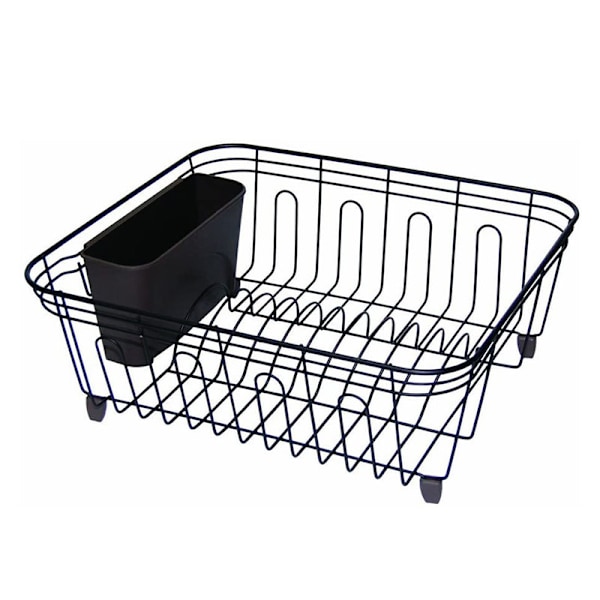 Dish Drainer - Anti Rust Drying Rack – Cutlery Basket - Black Plastic Coated Steel