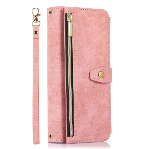 Case till Samsung Galaxy S23, Zipper Flip Leather Rose Gold