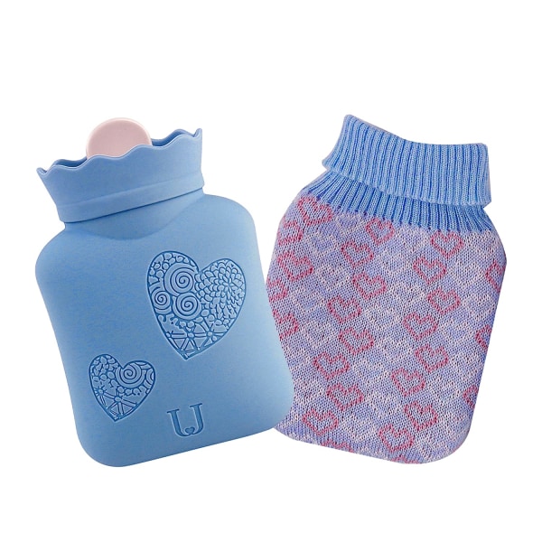 Hot Water Bottle with Cover, Silicone (Blue, Short)