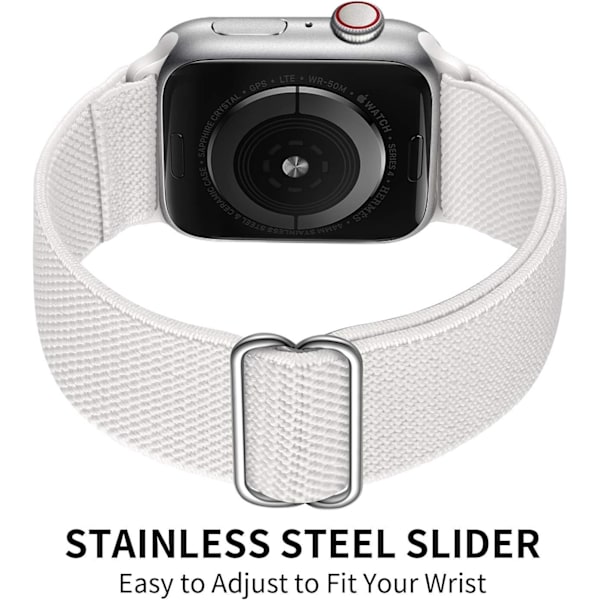 Kompatibel med Apple Watch 9/8/7/6/5/4/3 SE 2/1 41mm 40mm 38mm, Nylon Flettet Stretch Sport Band til iWatch Mænd og Kvinder, Hvid