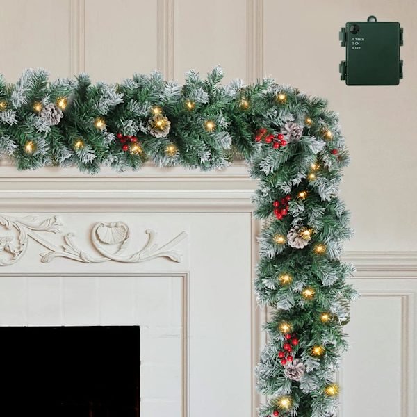 Julekrans med 50 LED-lys, Julekranser med timer - Belyste furukongler Hjemmedekorasjon, 2.7mx25.4cm