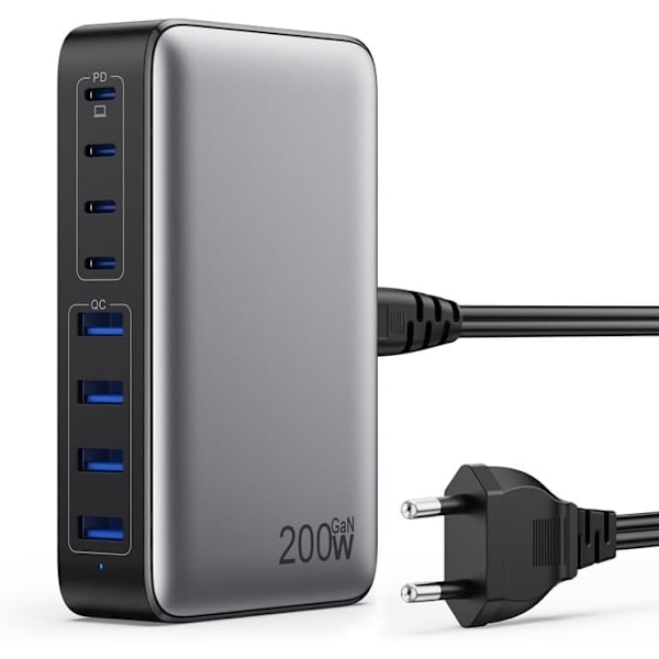 USB C Lader, 8-Port USB C Lader PD QC PPS Lading, Laptop Lader Kompatibel med MacBook Air/Pro, iPhone, iPad Pro, Samsung Galaxy, Huawei