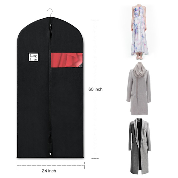 Kjolepose Tøjpose Dragtposer 60 Tommer Tøjbetræk med Gennemsigtigt Vindue Non-Woven Frakkeposer til Garderobe og Rejse Støvtæt, 4 Pak