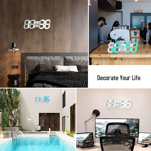 15\" Flerfarget LED Digital Veggklokke APP-styrt, 3D, med 5 nivåer Lysstyrke/Tid/Dato/Temperaturvisning