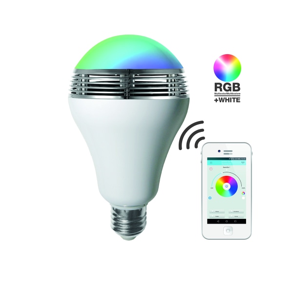 RGB LED-pære med højttaler E27, 12 W, hvid, 14 x 8 x 8 cm