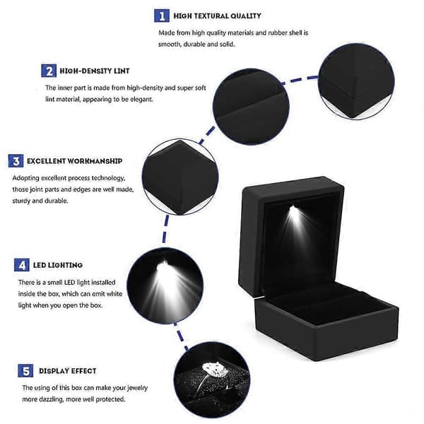 LED ringæske, oplyst ringæske til frieri, ringæske med LED indvendig belysning til forlovelse, bryllup