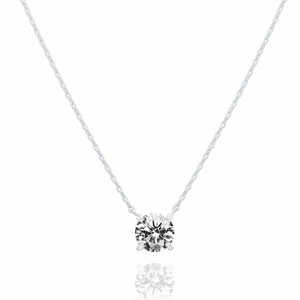 14K gullbelagt krystall solitaire 1,5 karat (7,3 mm) CZ delikat choker halskjede | Gullhalskjeder for kvinner