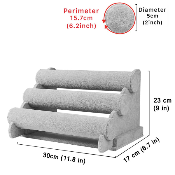Grå fløyel svevende 3-lags T-bar smykkestativ display oppbevaringsstativ - Avtakbar, halskjede armbånd ørepynt holder arrangør for kvinner menn jente