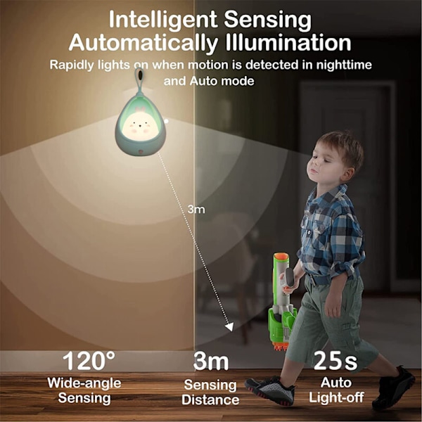 Sød Natlampe til Børn, LED Sengelampe med Bevægelsessensor, Bærbar Krog, USB Genopladelig Dyrelampe til Babyværelse, Fødselsdagsgave