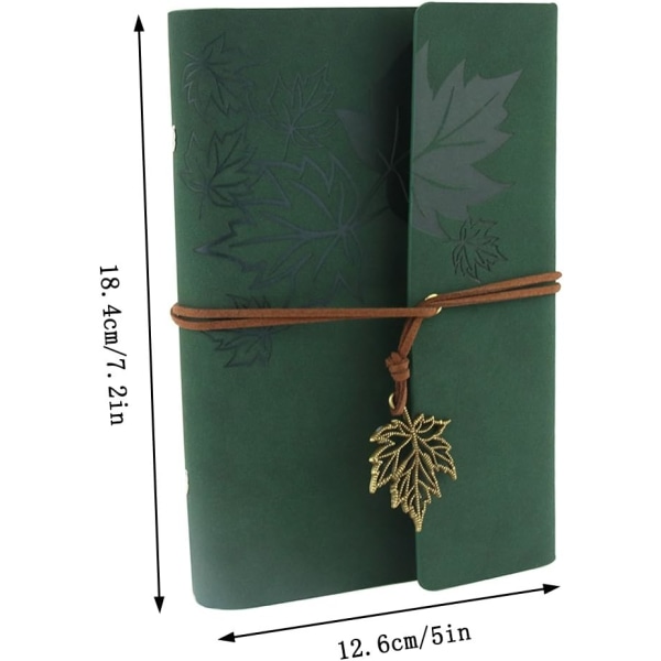 Vintage Læder Notesbog Genopfyldelig Rejsejournal Dagbog Lille Notesblok Retro Skitsebog Blank/Ulinjeret Gule Sider til at Skrive i Julegave Fødselsdagsgave Dark green