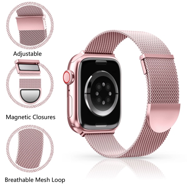 Apple Watch-armband 49 mm – Dubbel magnetisk justerbar ersättningsband – Roséguld slät rostfritt stål