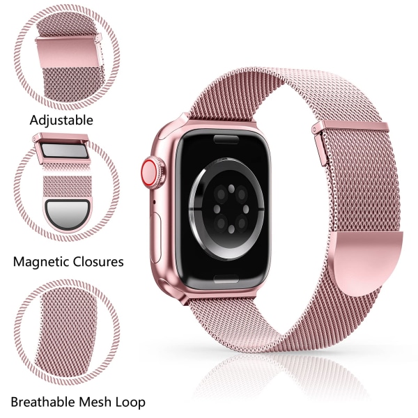 Apple Watch -remmar 49 mm-dubbla magnetiska justerbara ersättningsband-rosa rosa slät rostfritt stål metall