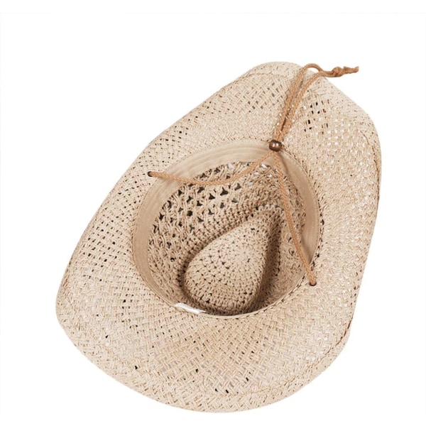 Herre Vest Cowboyhatt Bredbremmet Halm Bucket Hat Sommer UV Beskyttelse Solhatt Foldbar Rullbar Panama Fedora Hatt Pakkbar Halm Strand Reisehatt, beige