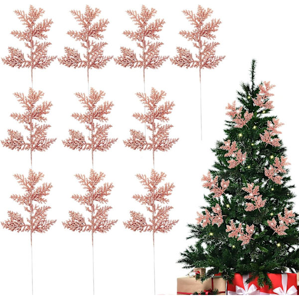 Julklappsfjäder Dekoration, 10 ST Glitterpulver Konstgjort Julgran Tallblad Lämpliga för Säsongsdekoration