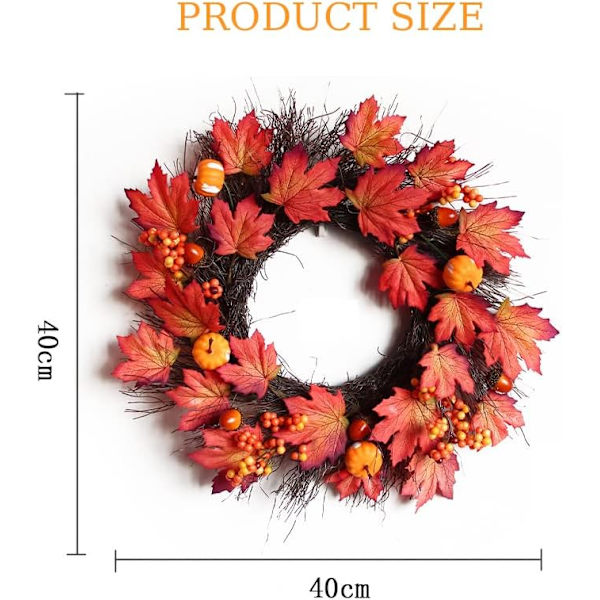 Blomsterkrans 40cm Efterår Ahornblad Græskar Girlande