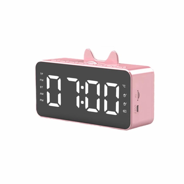 Elektronisk klokke Elektronisk klokke Digitalt display Skrivebordsklokke Student soverom skrivebord vekkerklokke Sengeside Bluetooth-tilkobling Minnekort rosa