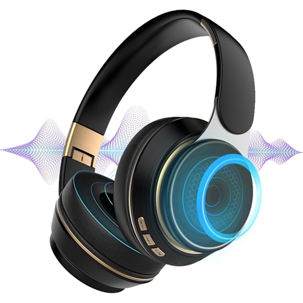 Bluetooth Trådløse Hovedtelefoner, Foldbare, HiFi Stereo Hovedbøjle Hovedtelefoner med Mikrofon, Multi-point Forbindelse, 5.2 Hovedtelefoner til PC/Telefon (Sort)