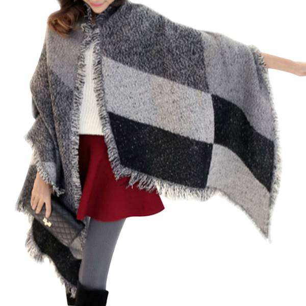Dametartan Sjal Vinter Stor Oversized Blød Varmt Flerfarvet Tjek Wraps Spinde Tassel Shawl Cape Poncho Lang Stole