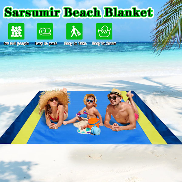 Strandteppe Piknikteppe 200 x210cm Ekstra Stort Strandmatte
