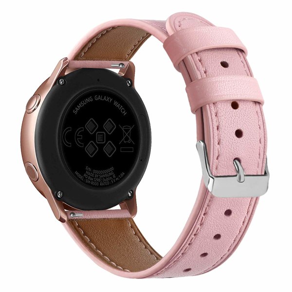 Kompatibel med Samsung Galaxy Watch 5/5 Pro/4/4 Classic/3 41mm /42mm/Active 2, 20mm blød læderrem til Huawei GT2 / GT3 42mm (Pink)