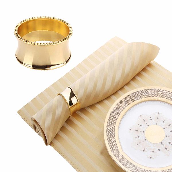 Servettringar Set, Middagsservett Spänne Hållare, Handgjorda Naturliga Metall Prydnad(Guld Pärl Kant, 6 PCS)