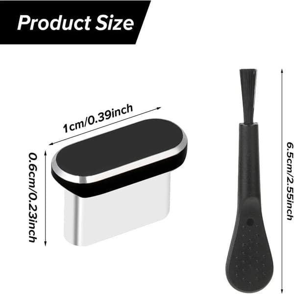 4-pack USB-C dammskydd med rengöringsborste för iPhone & Samsung[JUN] Black