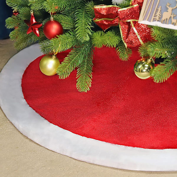 Rød og hvit juletre-skjørt, juletre-matte egnet for 1,0 m/1,2 m/1,5 m juletre, juletre-skjørt egnet for jul, fest