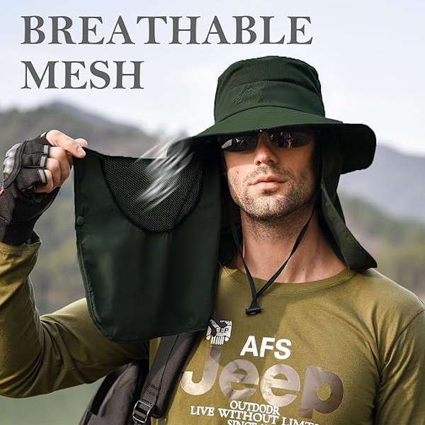 Fiskarhatt med bred brätte och ansiktsskydd, fiskekeps, vandring, solhatt, mesh safari, trädgårdsarbete, vandring, solskydd, packbar bucket hat