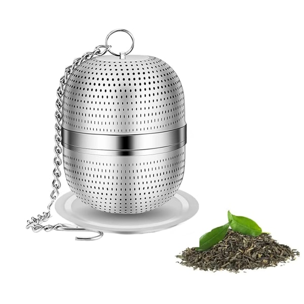 Te-infuser for løs te, rustfri stål te-infuser Mesh-te- og urtekulesil, teballsiler med dryppbrett