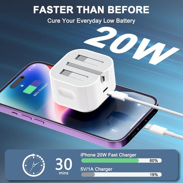20W iPhone USB C Snabbladdare med 1M iPhone USB C Snabbladdningskabel