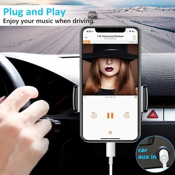 Aux-kaapeli iPhonelle, L-ightning 3,5 mm:n ään kaapeli autoon, kuulokeliitäntäsovitin autoon/kotistereoihin/kuulokkeisiin/kaiuttimiin -valkoinen