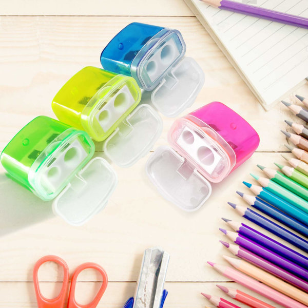 Manuelle blyantspidsere, 4 STK farverige kompakte dobbelte huller