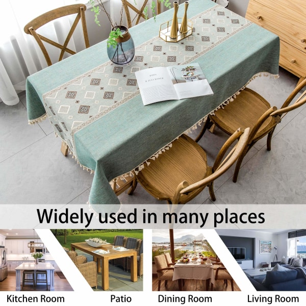 Kvadratisk sydd tofsprydnad rektangulär bordsduk tvättbar bordsduk (140 x 180 cm)