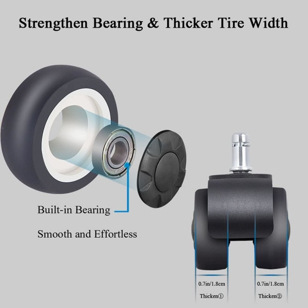 Reservekontorhjul Gummiruller med dækudvidet design til beskyttelse af gulve 11mm x 22mm Standard stamme størrelse Nem installationssæt med 5