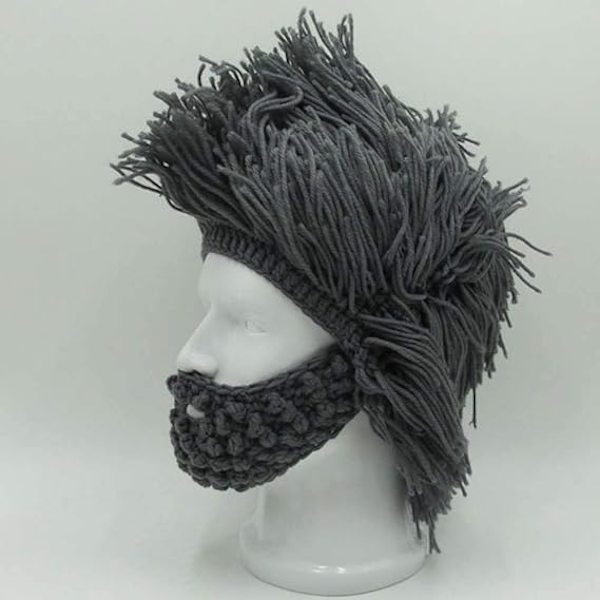 Viking Skägg Beanie Hornhatt Vinter Varm Mask Stickad Ull Rolig Dödskallehatt Julpresent