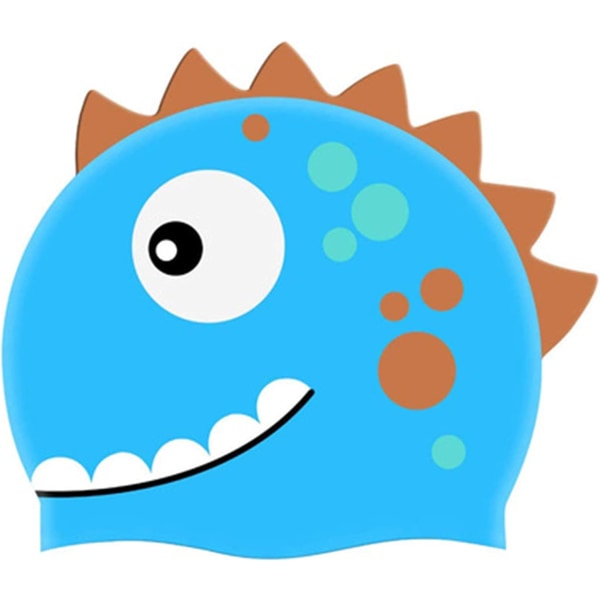 Lasten silikoninen uimalakki - 3D-sarjakuva dinosaurussuunnittelu silikoninen uimahattu, sininen