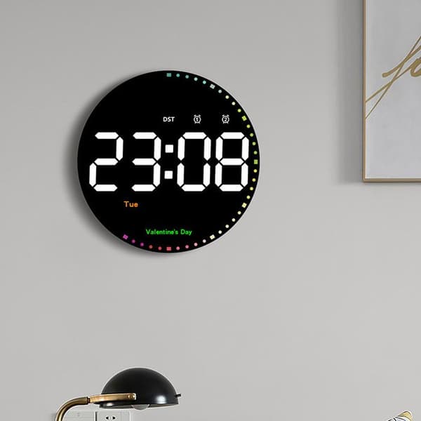 Väggklocka elektronisk klocka LED-display väggklocka stor teckensnitt termometer evighetskalender