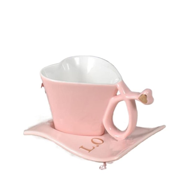 Gjenbrukbar LOVE Kreativ hjerteform kaffekopp med oppvaskskje for elskere tallerkensett gave (farge: rosa)