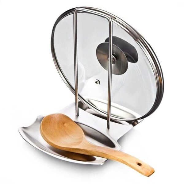 Låg og skeholder, køkkenredskaber (rustfrit stål)