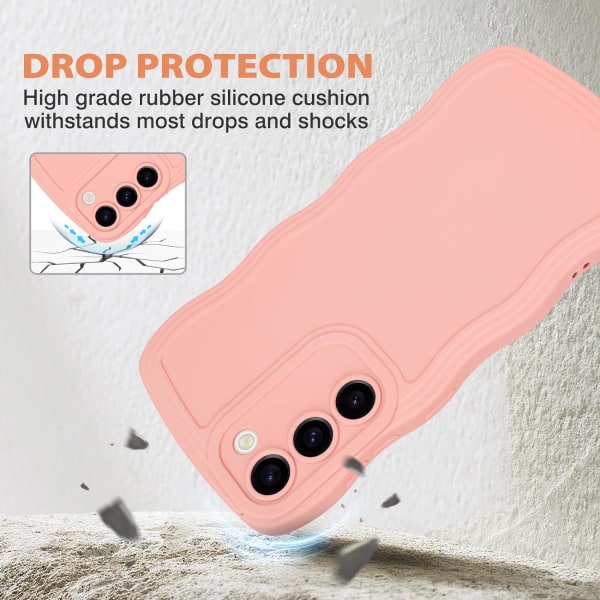 Samsung Galaxy S23 Plus Cover til Piger Kvinder, Sødt Bølget Ramme Flydende Silikone Fleksibel Blød Stødsikker Kamerabeskyttelse Cover Pink S23 Ultra