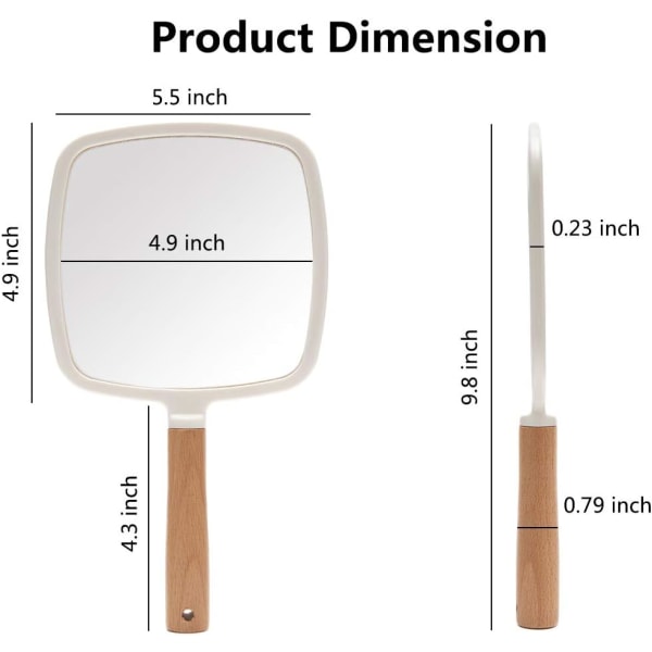 Håndholdt speil med håndtak for sminke for menn og kvinner (firkant)