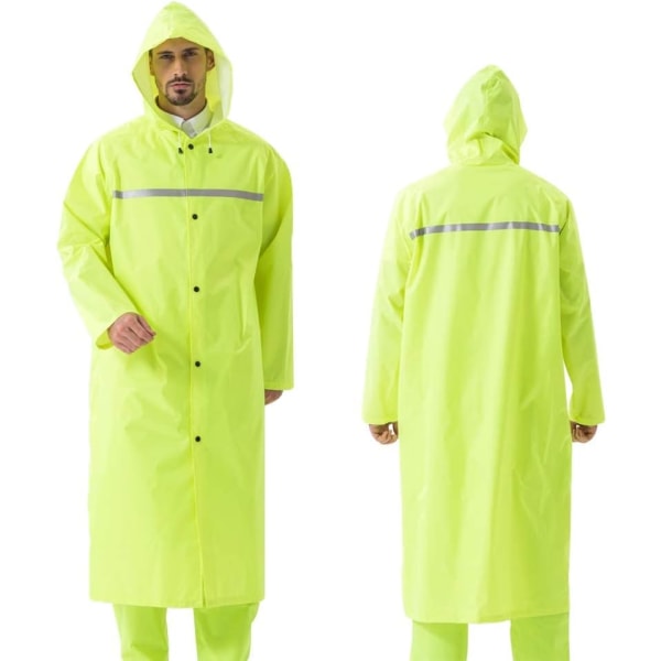 Voksen regnfrakke lang vandtæt regnjakke genanvendelig med reflekterende tape Letvægts åndbar voksen, XL