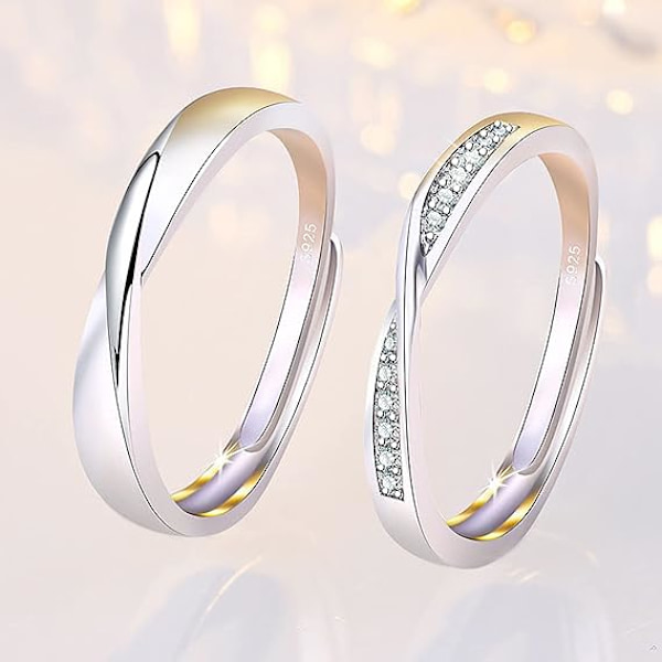 925 Sterling Hopea Sormus Yksinkertainen Pari Sormukset 2KPL