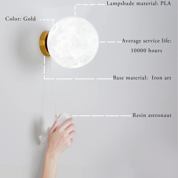 Inomhusvägglampa, Modern vägglampa 15CM, Måne och astronautdesign LED-vägglampa, Inomhusvägglampa för barnrum