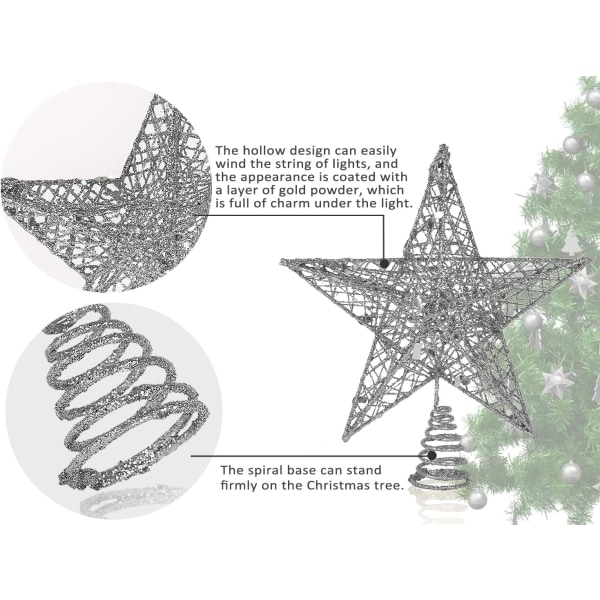 Julgransstjärna med ljus, julgran Glittrande trädtopp med LED-lampa Ornament Party Heminredning Juldekorationer