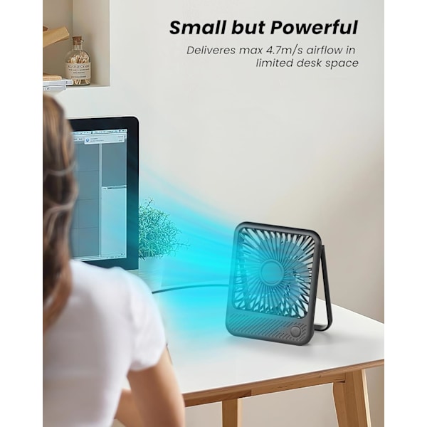 USB Skrivbordsfläkt, 2,1 m Kraftfullt Luftflöde, 35dB Ultra Tyst, Mini Portabel Personlig Skrivbordsfläkt, 3 Hastigheter, 180° Tiltbar Vikbar, Mini Bordsfläkt för Hemmakontor