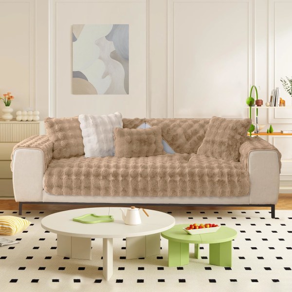 Tykke kaninplys sofabetræk 1 2 3 personers, skridsikre sofabetræk, Funny Fuzzy sofabetræk, varme pudebetræk i fløjlssofa (70x180 cm)