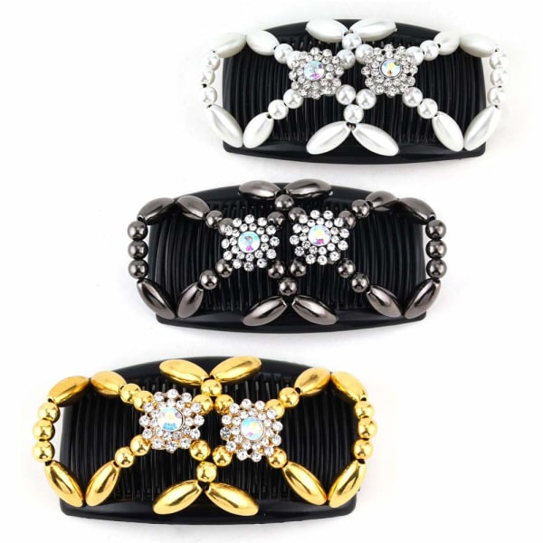 Hair Comb 3pcs-Magic Elastic Hair Combs Double Clips-Hair Holder Stretch Double Side Combs Clips-Hair Styling Tool