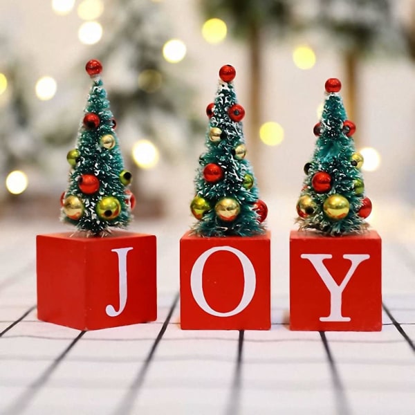 3 st bordsjulgranar i trä, konstgjorda minijulgranar (röda)
