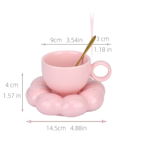 Keraaminen kahvimuki, pilvi kahvikuppi ja alussetti, muki lusikalla ja alustalla, lattekupit 6,7oz/200ml (vaaleanpunainen)